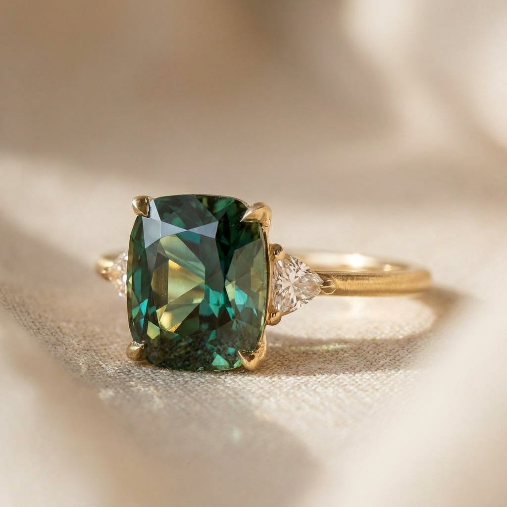 Emerald-Green Square Gold Ring – view 6