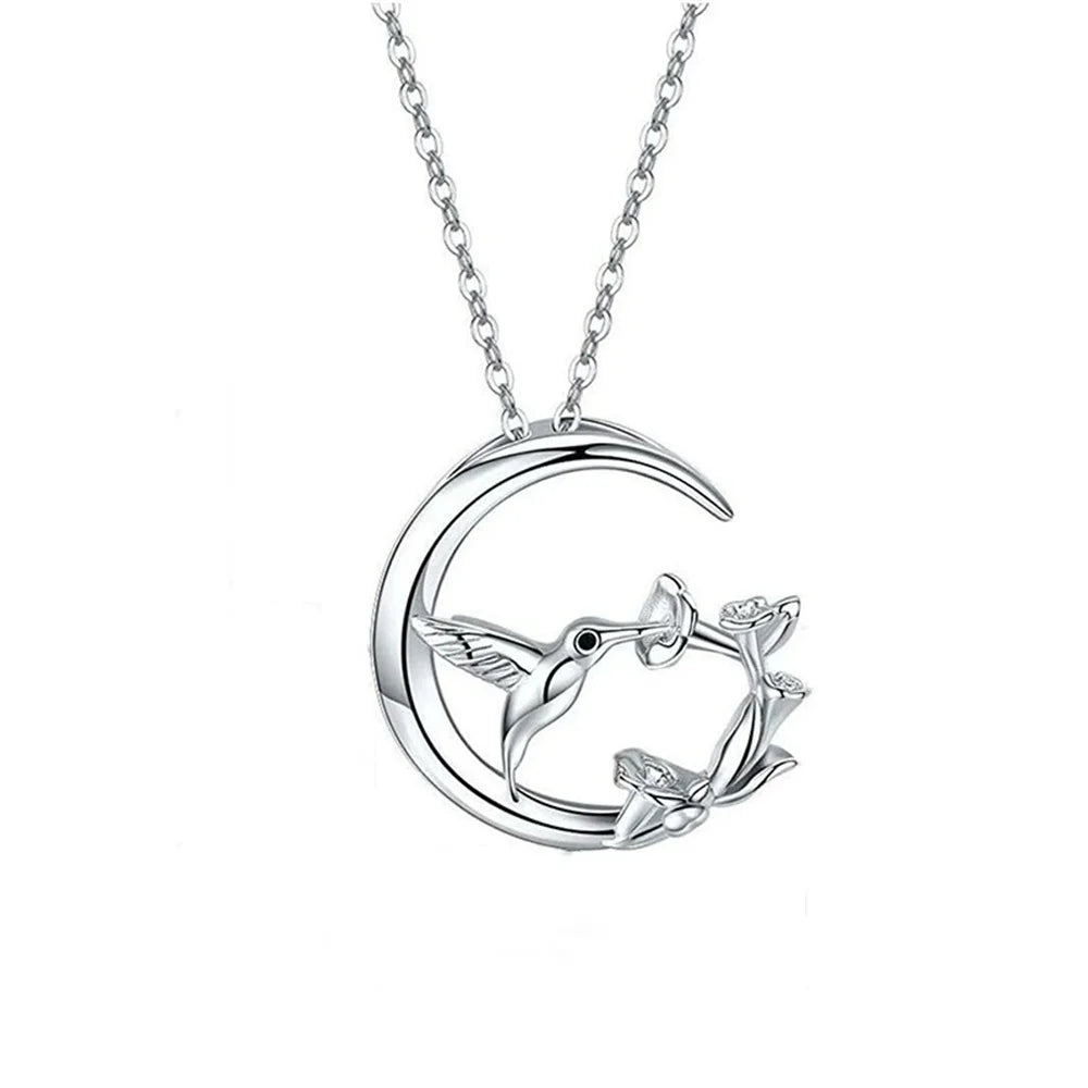 Hummingbird and Moon Pendant Necklace - view 5