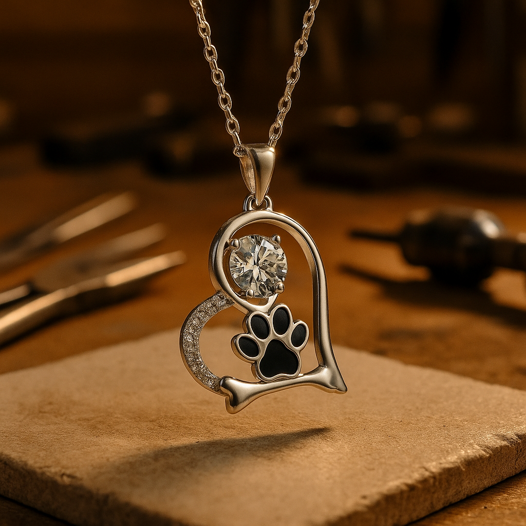 Paw and Bone Heart Necklace - view 3