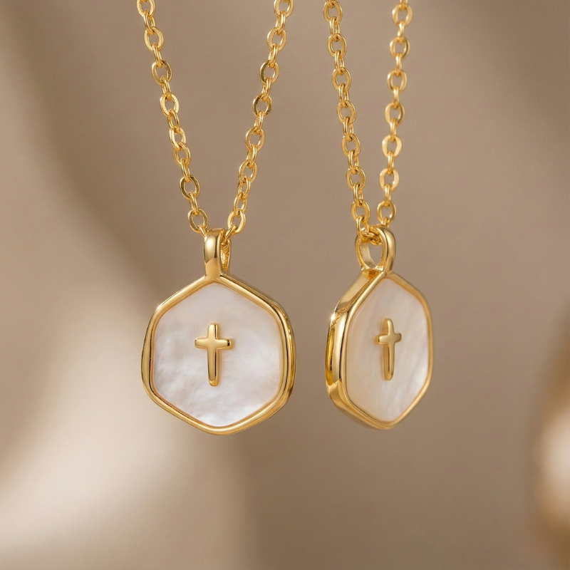 Pearlescent Cross Pendant Necklace - view 5