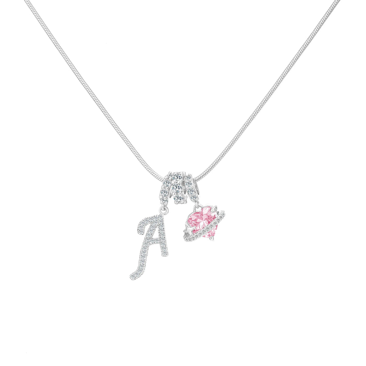 Pink Heart Script Initial Necklace - view 5