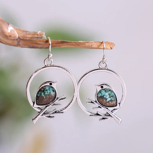 Bird in a Ring Drop Earrings