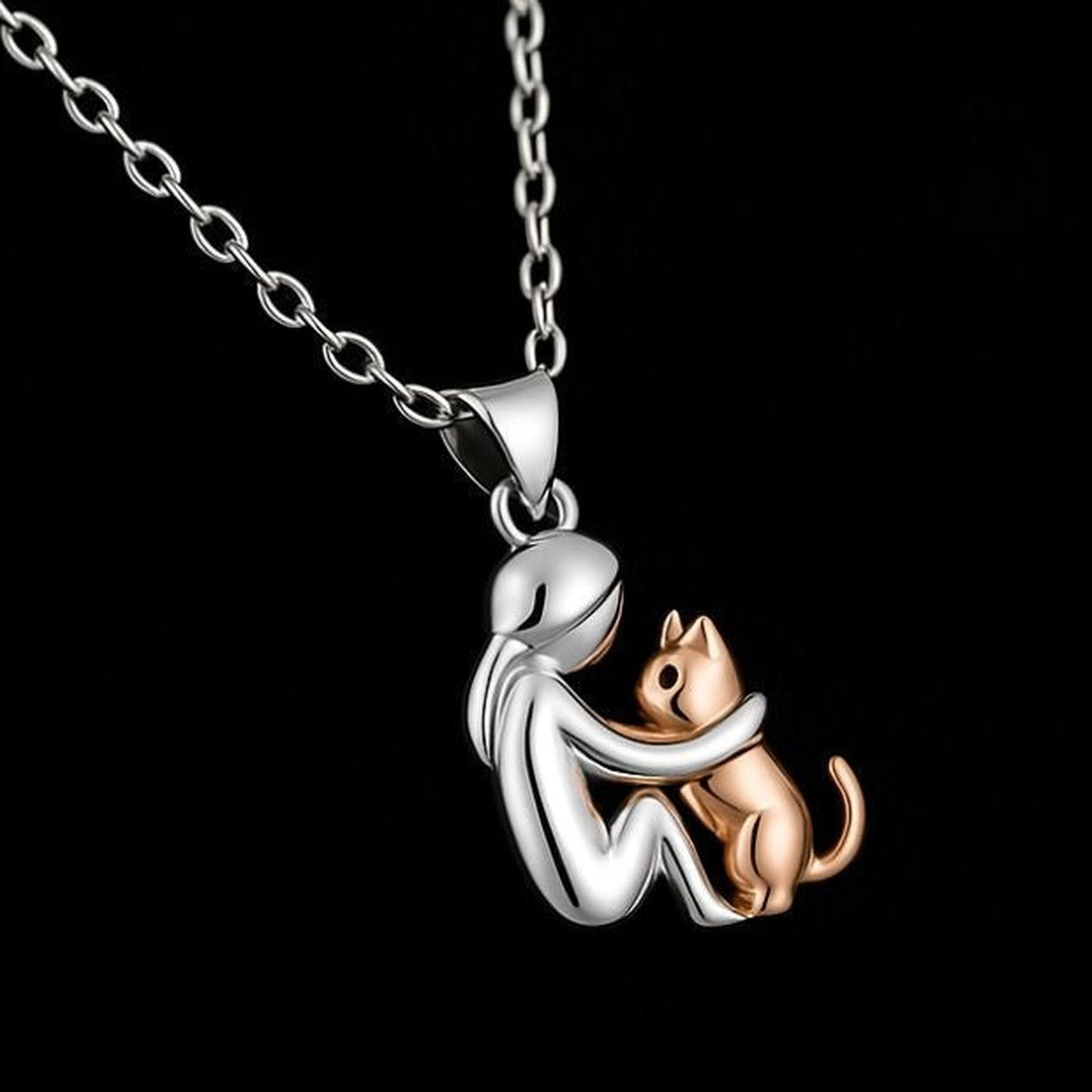 Cat Hug Pendant Necklace - detail