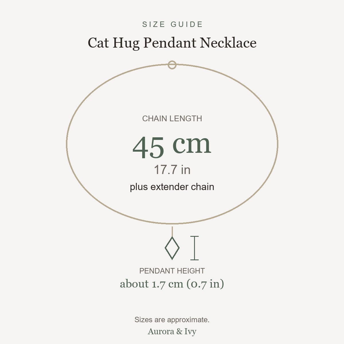 Cat Hug Pendant Necklace size guide