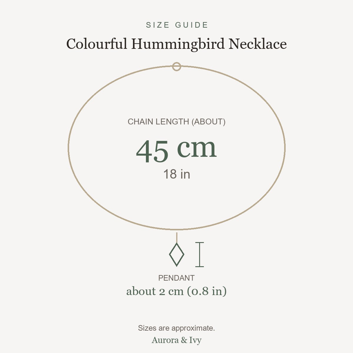 Colourful Hummingbird Necklace size guide