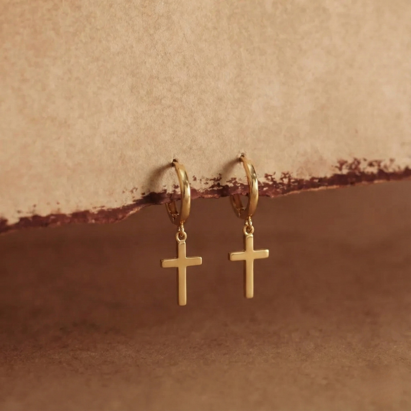 Cross Drop Hoop Earrings - view 3