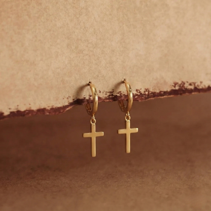 Cross Drop Hoop Earrings - view 3