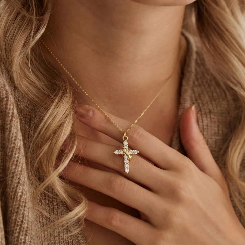 Crown Cross Gold Necklace - view 2