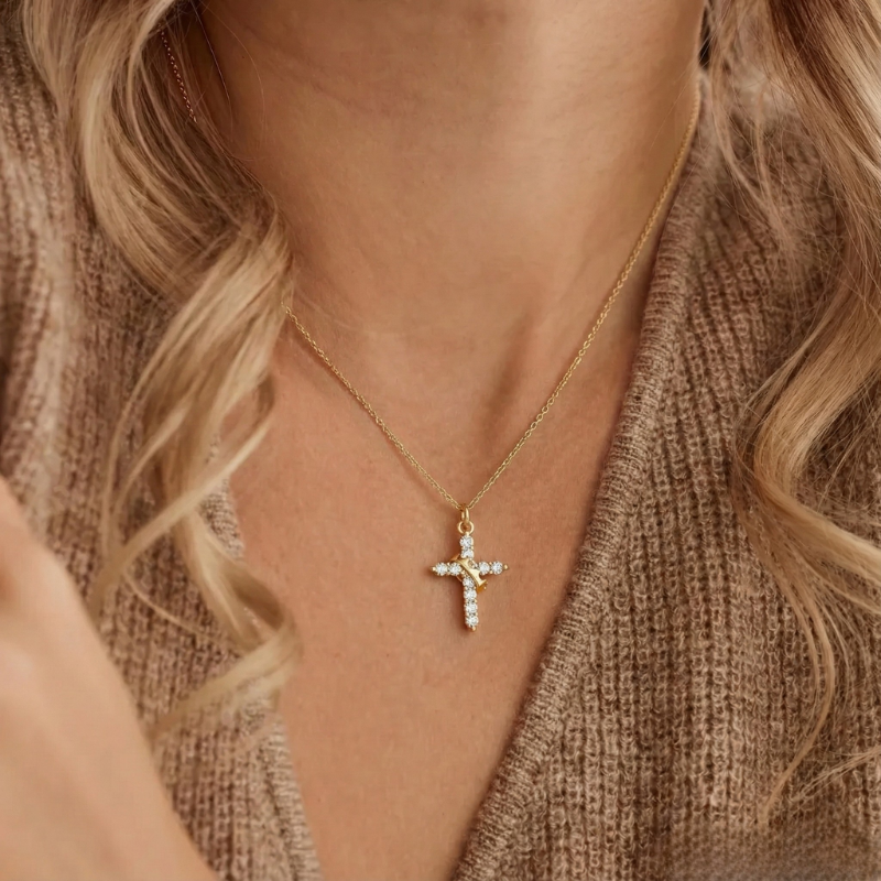 Crown Cross Gold Necklace - view 3