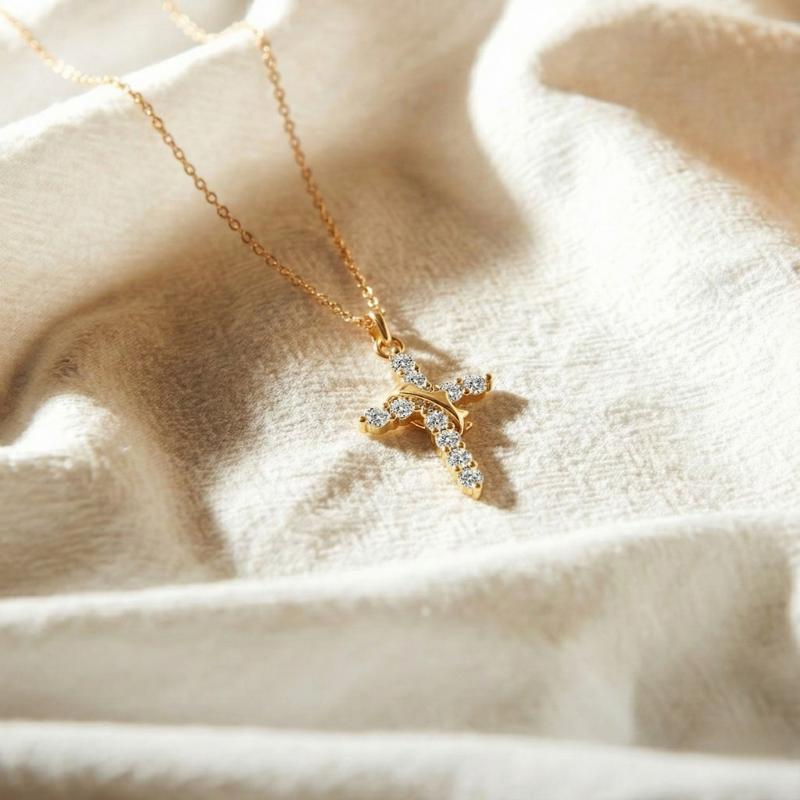 Crown Cross Gold Necklace - view 5