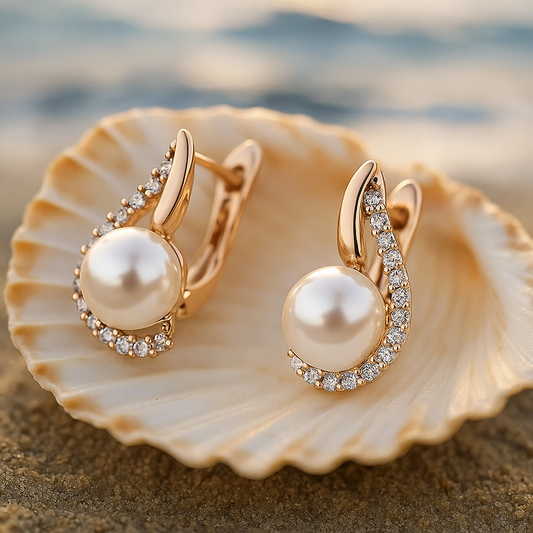 Crystal Crescent Pearl Earrings