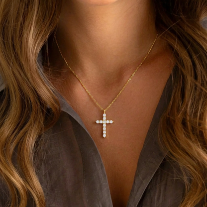 Crystal Cross Gold Necklace - view 2
