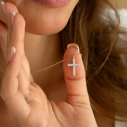 Crystal Cross Gold Necklace - view 3