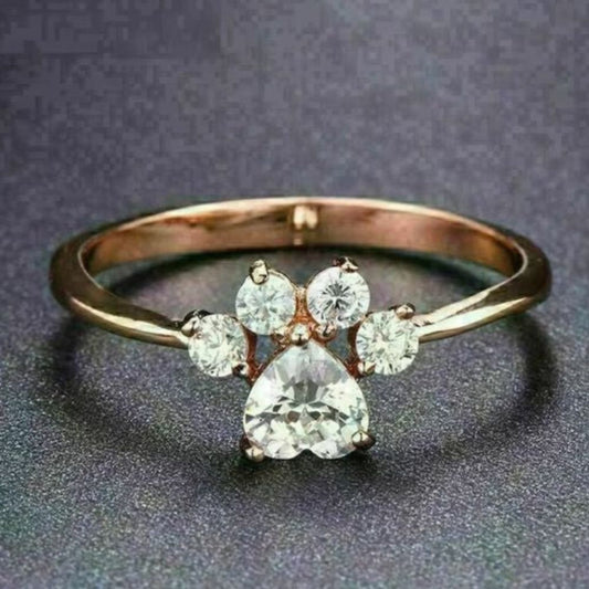 Crystal Paw Print Gold Ring