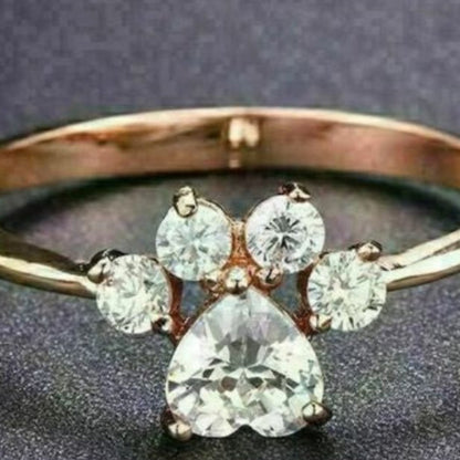 Crystal Paw Print Gold Ring - view 2
