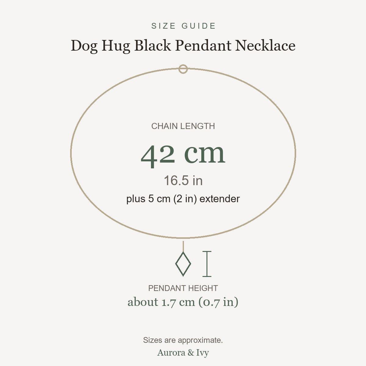 Dog Hug Black Pendant Necklace size guide