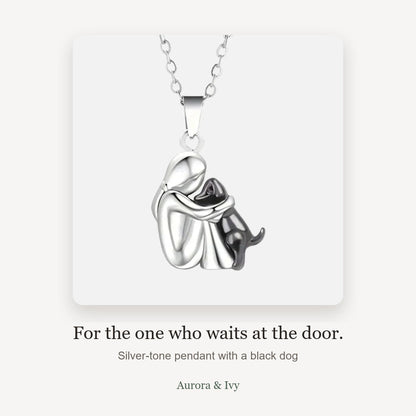 Dog Hug Black Pendant Necklace story card