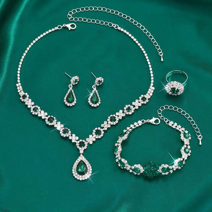 Emerald-Green Teardrop Silver Jewellery Set – view 3