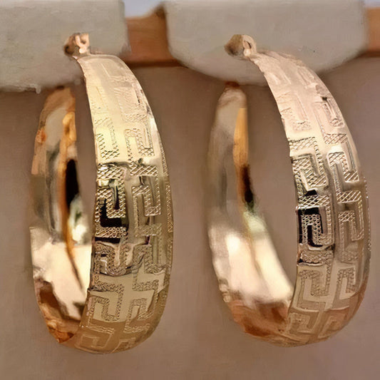 Greek Key Gold Hoop Earrings
