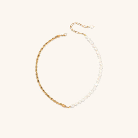 Half Rope Half Pearl Gold Necklace