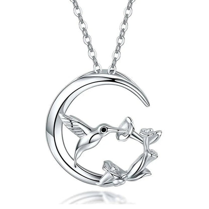 Hummingbird and Moon Pendant Necklace