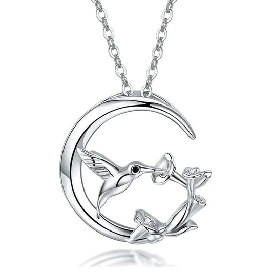 Hummingbird and Moon Pendant Necklace
