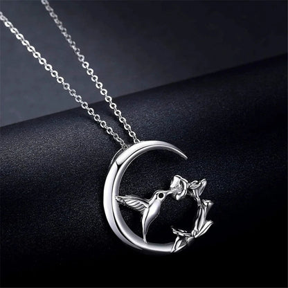 Hummingbird and Moon Pendant Necklace - view 3