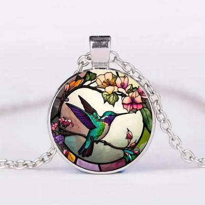 Hummingbird Glass Dome Pendant Necklace - view 2