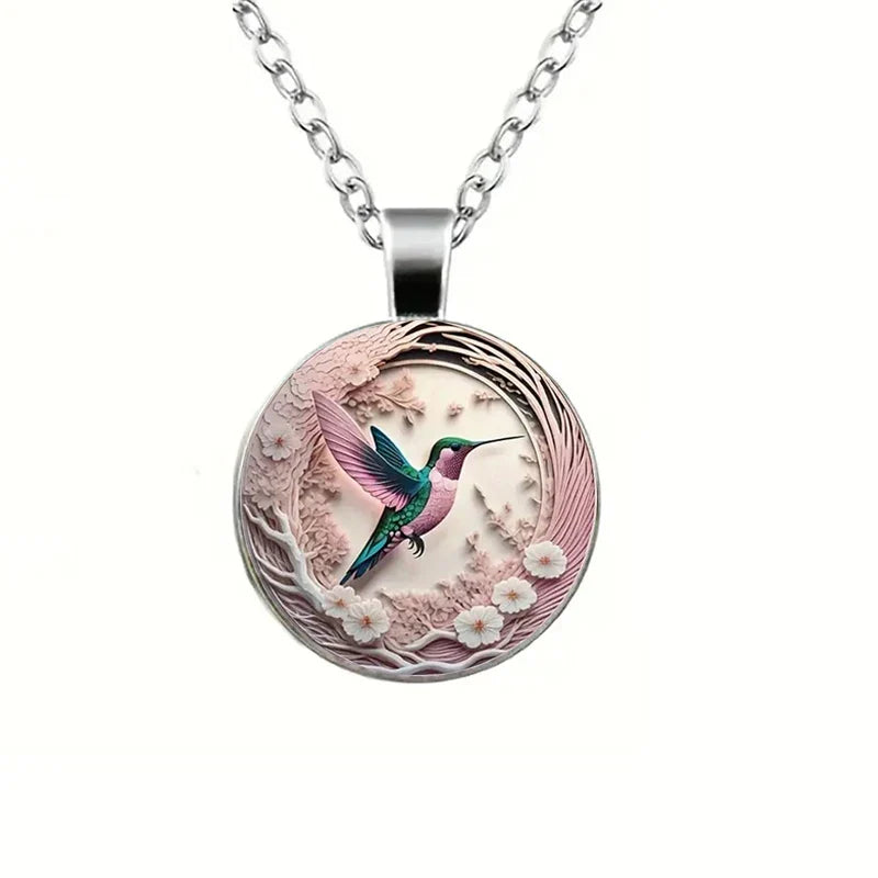 Hummingbird Glass Dome Pendant Necklace - view 3