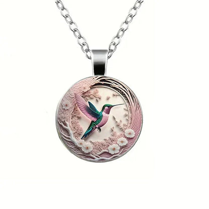 Hummingbird Glass Dome Pendant Necklace - view 3