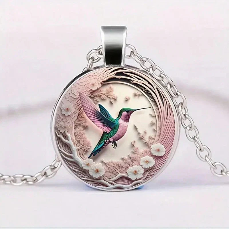 Hummingbird Glass Dome Pendant Necklace - view 4