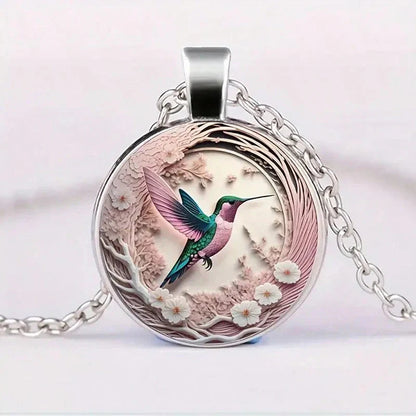 Hummingbird Glass Dome Pendant Necklace - view 4