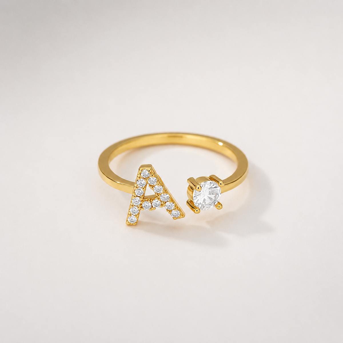 Initial and Stone Open Ring