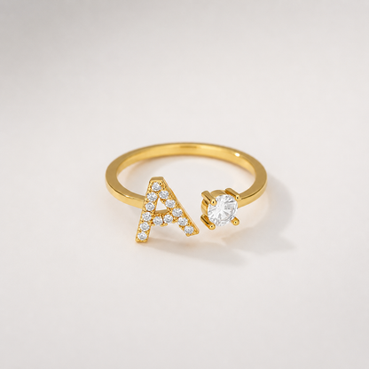 Initial and Stone Open Ring