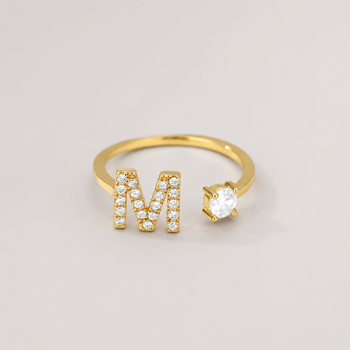 Initial and Stone Open Ring - view 2