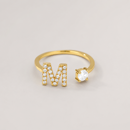 Initial and Stone Open Ring - view 2