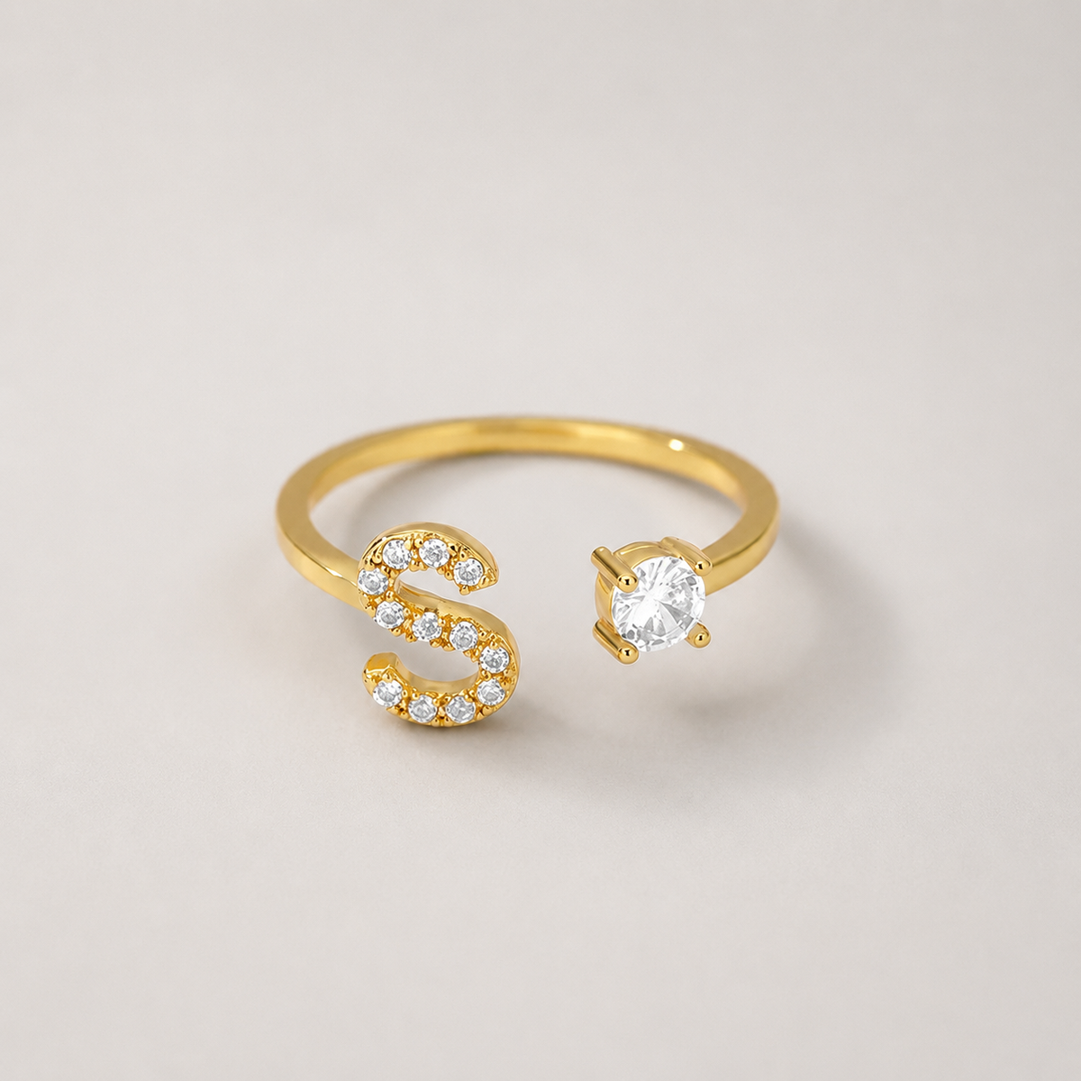 Initial and Stone Open Ring - view 3