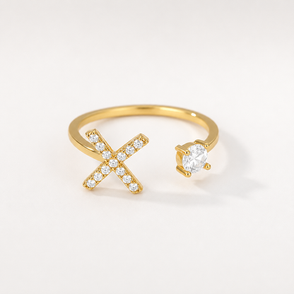 Initial and Stone Open Ring - view 4