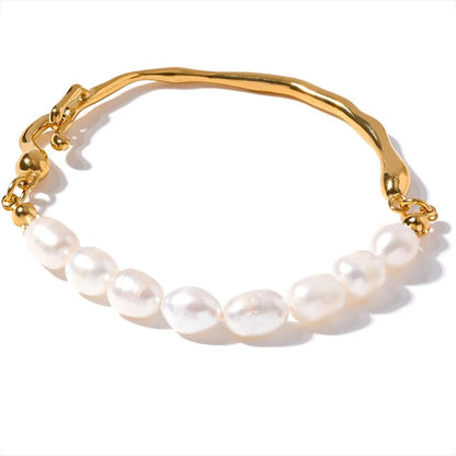 Molten Gold Pearl Bangle Bracelet