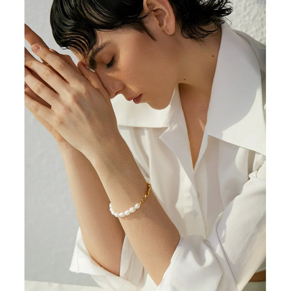 Molten Gold Pearl Bangle Bracelet - view 2