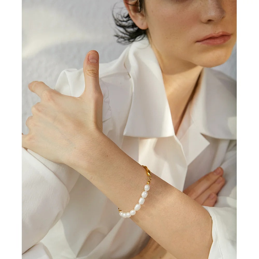Molten Gold Pearl Bangle Bracelet - view 3