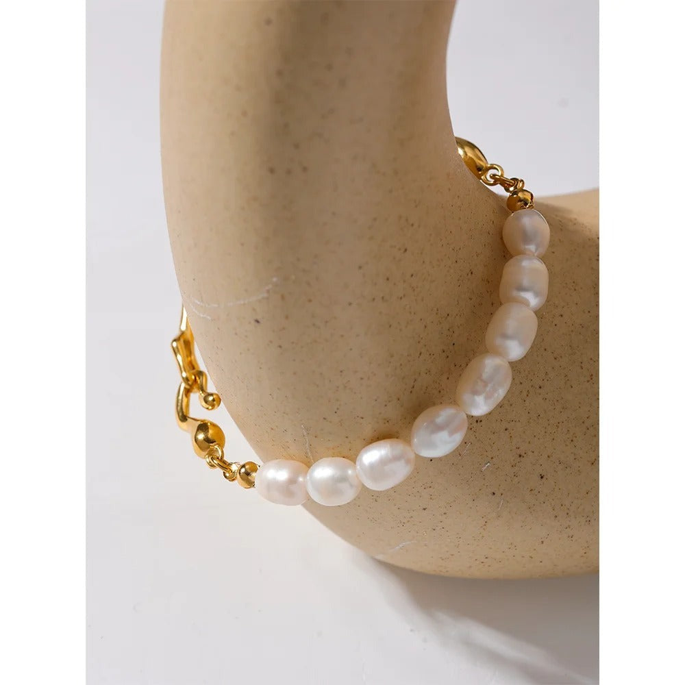 Molten Gold Pearl Bangle Bracelet - view 4