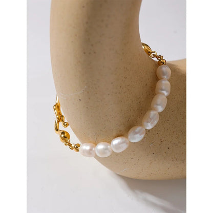 Molten Gold Pearl Bangle Bracelet - view 4