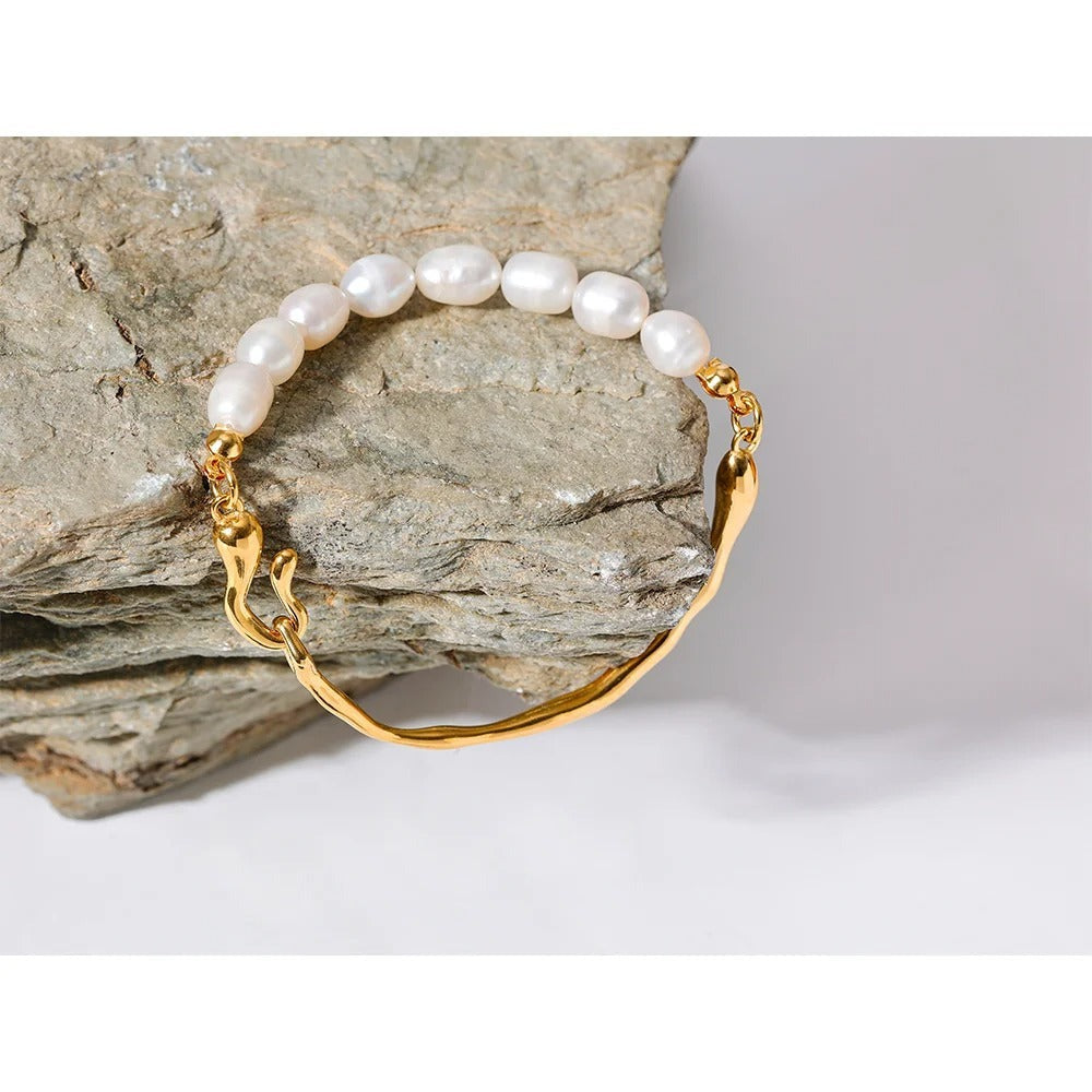 Molten Gold Pearl Bangle Bracelet - view 5