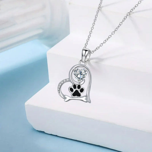 Paw and Bone Heart Necklace