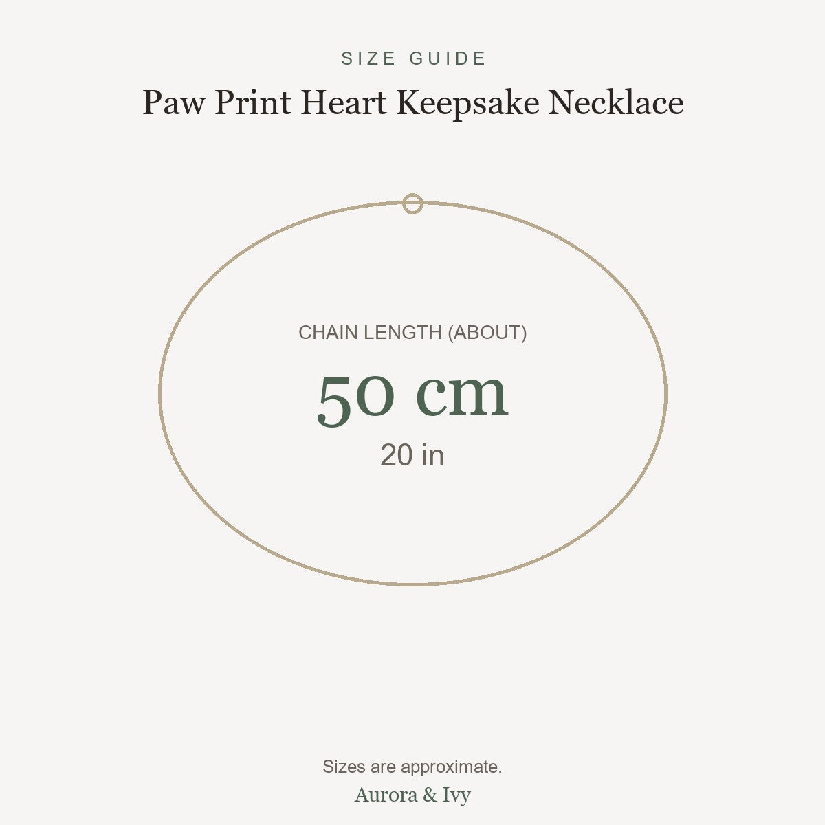 Paw Print Heart Keepsake Necklace size guide