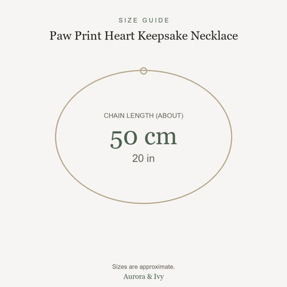 Paw Print Heart Keepsake Necklace size guide
