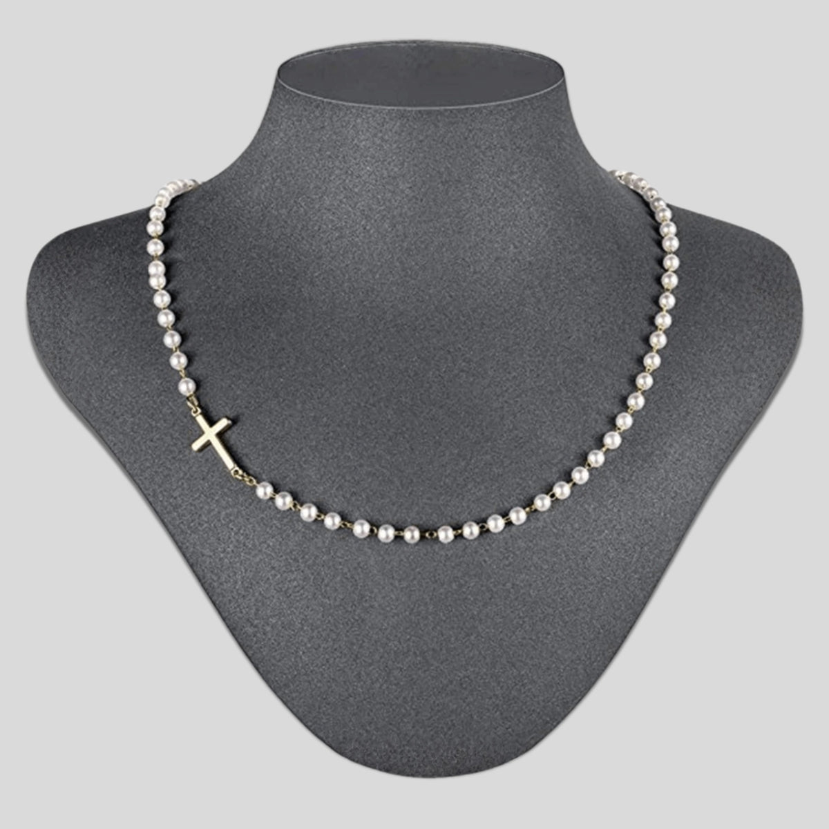 Pearl Chain Sideways Cross Necklace - view 4