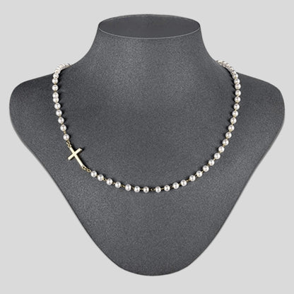 Pearl Chain Sideways Cross Necklace - view 4