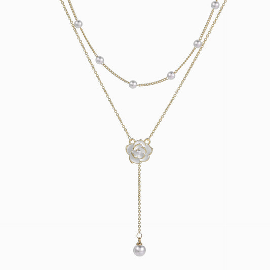 Pearl Flower Layered Gold Necklace